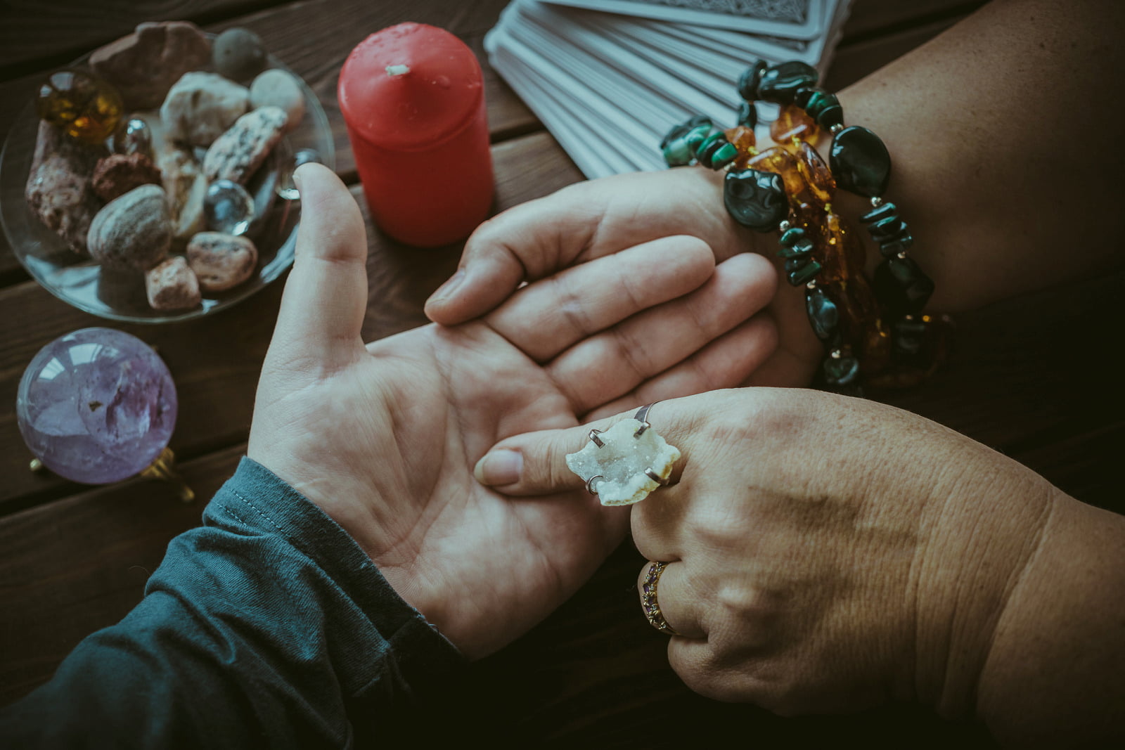 Woman performing a palm reading